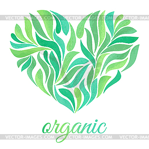 Heart of watercolor leaves on white background - vector clipart