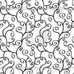 Seamless pattern with black swirls. Hand drawn. - vector clipart