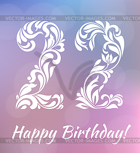 Greeting card template. Celebrating 22 years birthday - vector clipart