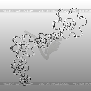 Black and white Cogwheel chain spinning - vector clipart