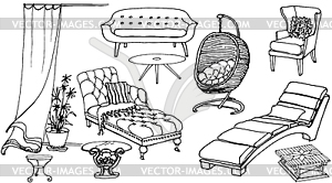 Set of furniture chairs, coffee tables - vector EPS clipart