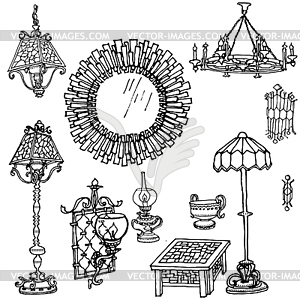 Stained-glass lamps set furniture - vector clipart