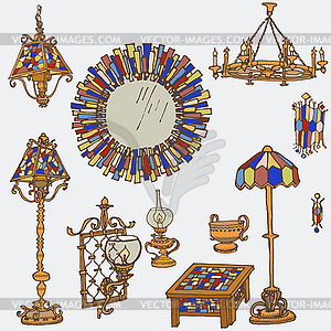 Stained-glass lamps furniture 1 color - vector clip art