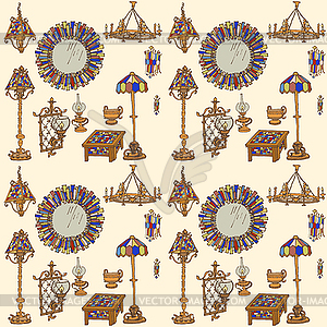 Stained-glass lamps furniture 1 seamless - royalty-free vector clipart