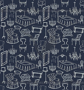 Set of classic furniture - dark blue - vector image