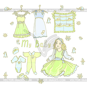 Baby doll dress color green blue - vector clip art