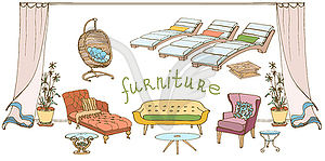 Sofa-table color banner - vector clipart