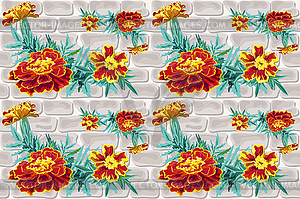 Flower marigold seamless brick - vector image