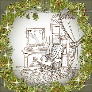 Сосновая рамка xmas mobile visitka - графика в векторе