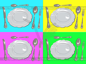 Plate spoon fork pop art - vector image