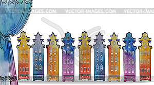 Card house curtain watercolor - vector image