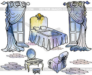 Lady spot bed curtains brick - vector clipart