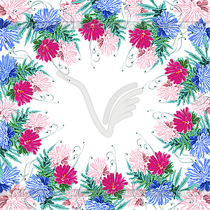 Flowers asters wreath quadro - vector clipart