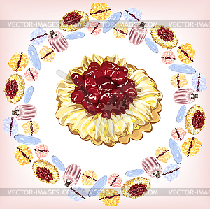 Cake different round frame cake - stock vector clipart