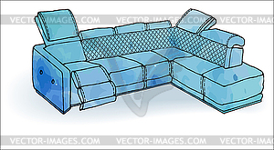Loft sofa angular modern blue - vector clipart