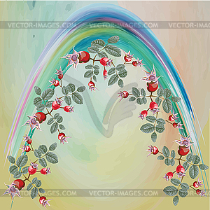 Garland of leaves and rose hips rainbow arch - vector clipart