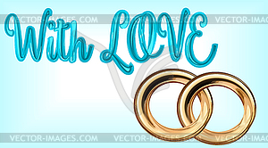 Card wedding two gold rings with love - vector clipart