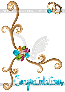 Gold ornament forged jeweled blue pink ruby, - color vector clipart