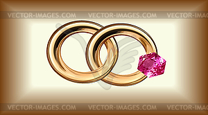 Два обручальных кольца с одним рубиновым золотом, по золоту - изображение векторного клипарта