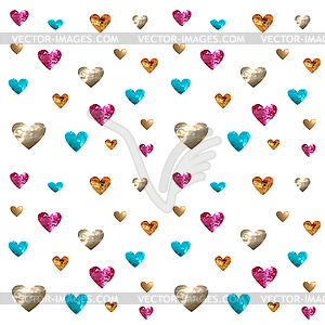 Seamless pattern hearts pearl rubies sapphires and - vector clipart