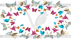 Бабочки и милые сердца в виде драгоценных камней, - изображение в векторном формате