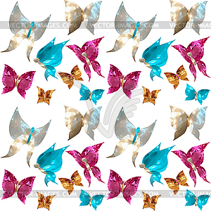 Seamless pattern with jewelry butterflies of gems, - vector clipart