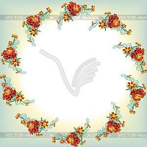 Round wreath of orange marigold flowers, marigold, - vector clipart