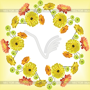 Gerbera flowers - Ornate bright frame, wreath, - vector image