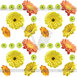 Gerbera flowers-seamless pattern, yellow, - vector clipart