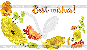 Card with bouquet of flowers brightly drawn gerbera - royalty-free vector image