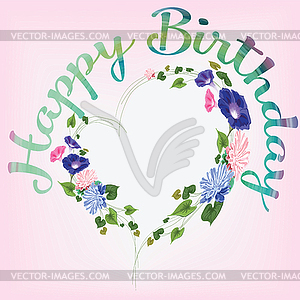 Heart shape of flowers of gentle drawn -aster and - royalty-free vector clipart