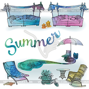 Set of outdoor furniture for summer and recreation - vector clip art