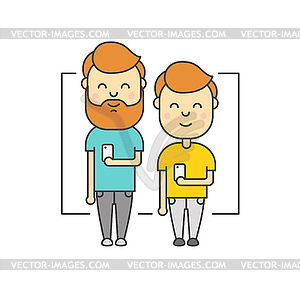 Flat hipster men with beard using smartphone - vector image