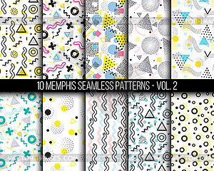 10 universal different geometric memphis seamless - vector clipart