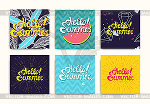 Hello Summer inscription posters set - vector clipart