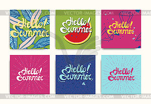 Hello Summer inscription posters set - vector clip art