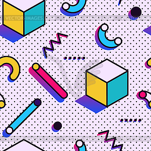 Seamless pattern in Memphis style - color vector clipart
