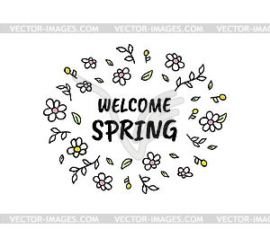 Hello spring cartoon sketch - vector image