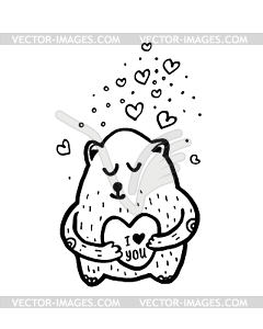 Cute bear. cartoon sketch - white & black vector clipart