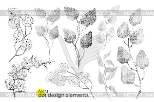 Universal trend dotty leaves set. Dotted bright bol - vector clipart