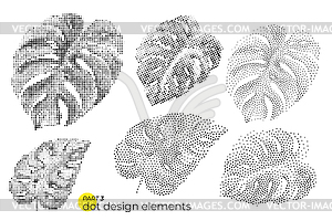 Universal trend dotty leaves set. Dotted bright bol - royalty-free vector clipart