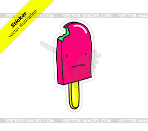 Bitten ice cream on stick with distorted smile. - vector clipart