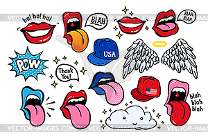 New youth stickers, patches in 70 s 80 s rock, pop - color vector clipart