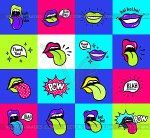 Pop art lips seamless pattern. sexy woman s lips - color vector clipart