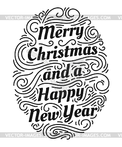 Merry Christmas and Happy New Year lettering - stock vector clipart