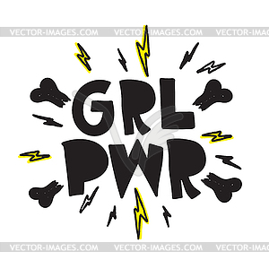 GRL PWR short quote. Girl Power cute hand drawing - vector clipart