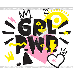 GRL PWR short quote. Girl Power cute hand drawing - vector image