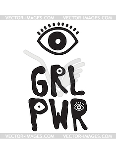 Короткая цитата GRL PWR. Девушка Power милый рисунок руки - векторный клипарт EPS