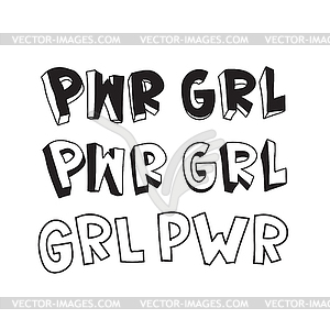 Короткая цитата GRL PWR. Девушка Power милый рисунок руки - векторное изображение клипарта