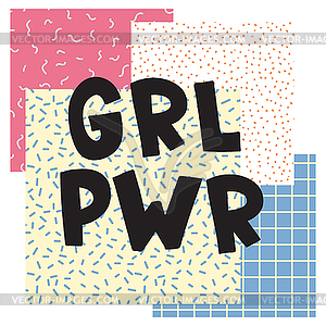 Короткая цитата GRL PWR. Девушка Power милый рисунок руки - векторное изображение EPS